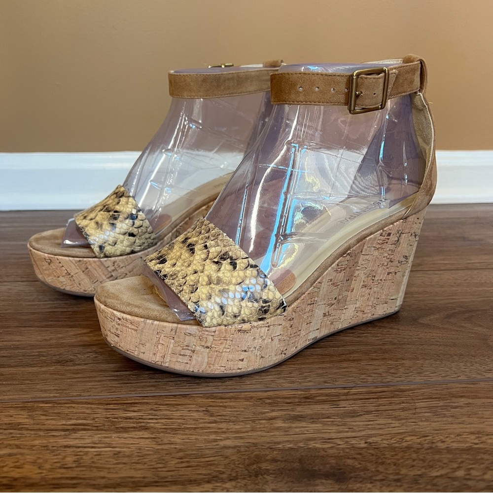 ‘275 Central’ Snakeskin Cork Platform Wedge Sandals